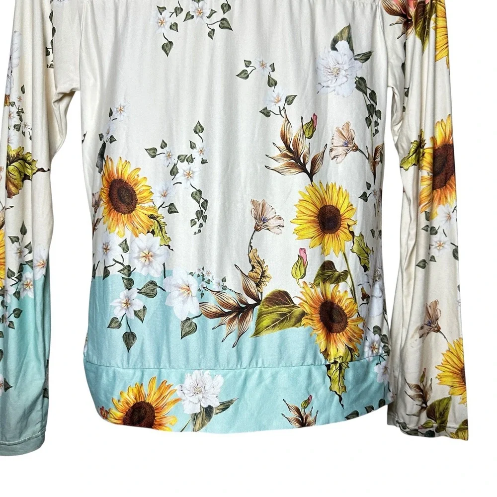 Agua Bendita Girls Sunflower Floral Rash Guard Swim Top Long Sleeve Coral 12‎